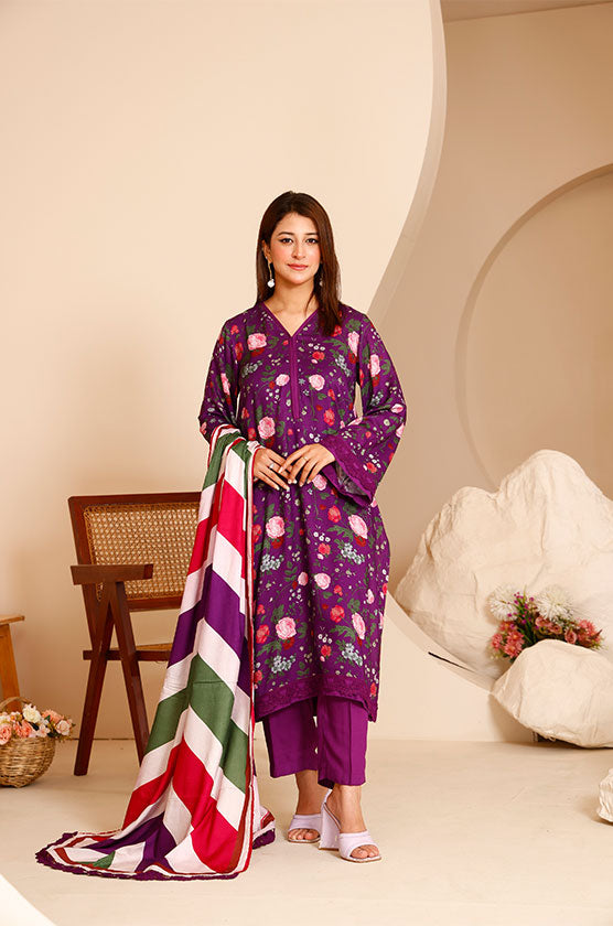3 Piece Linen Printed Suit