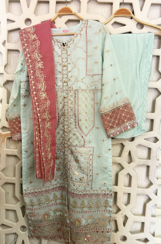 Pankh 3 Piece Cotton Masori Embellished Suit