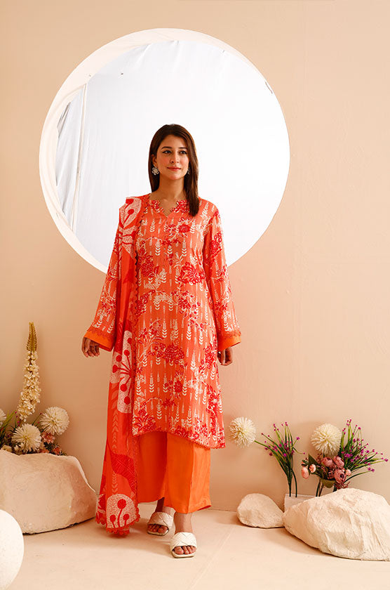 3 Piece Linen Printed Suit