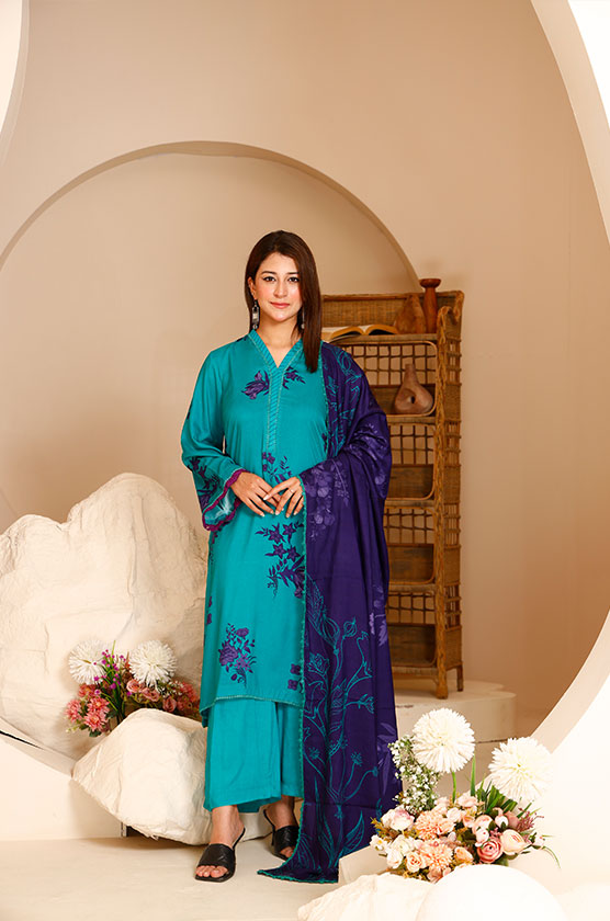 3 Piece Linen Printed Suit
