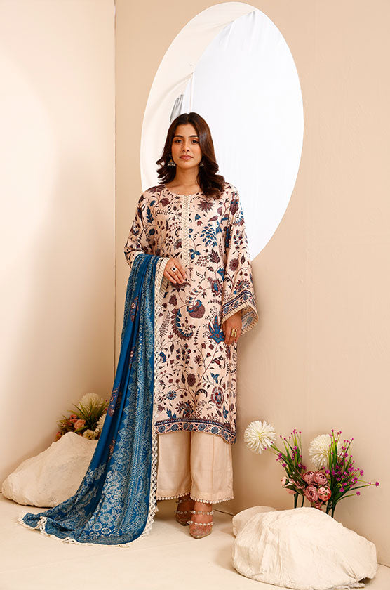 3 Piece Linen Printed Suit