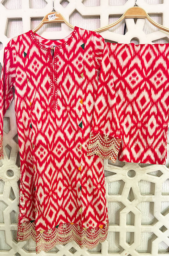 2 Piece Printed & Embroidered Cambric Suit