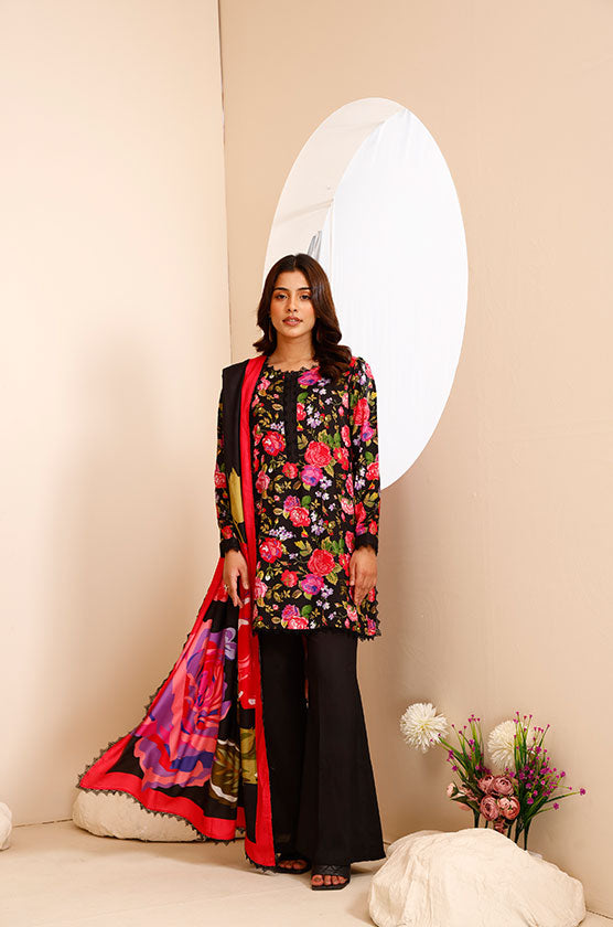 3 Piece Linen Printed Suit