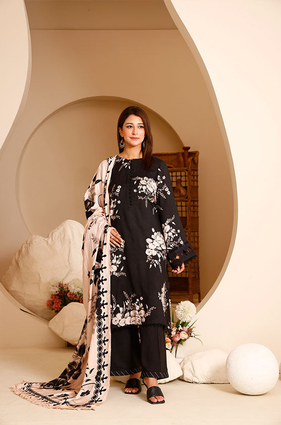 3 Piece Linen Printed Suit